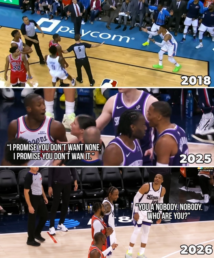 bob半岛体育官网-一直不对付！美媒晒图：威少生涯和克里斯·邓恩发生过三次冲突